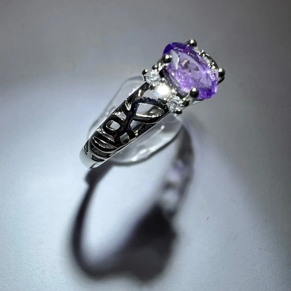 Adjustable Dainty Amethyst Ring Boho Crystal Jewelry Size 5.5 Stackable‎ Ring